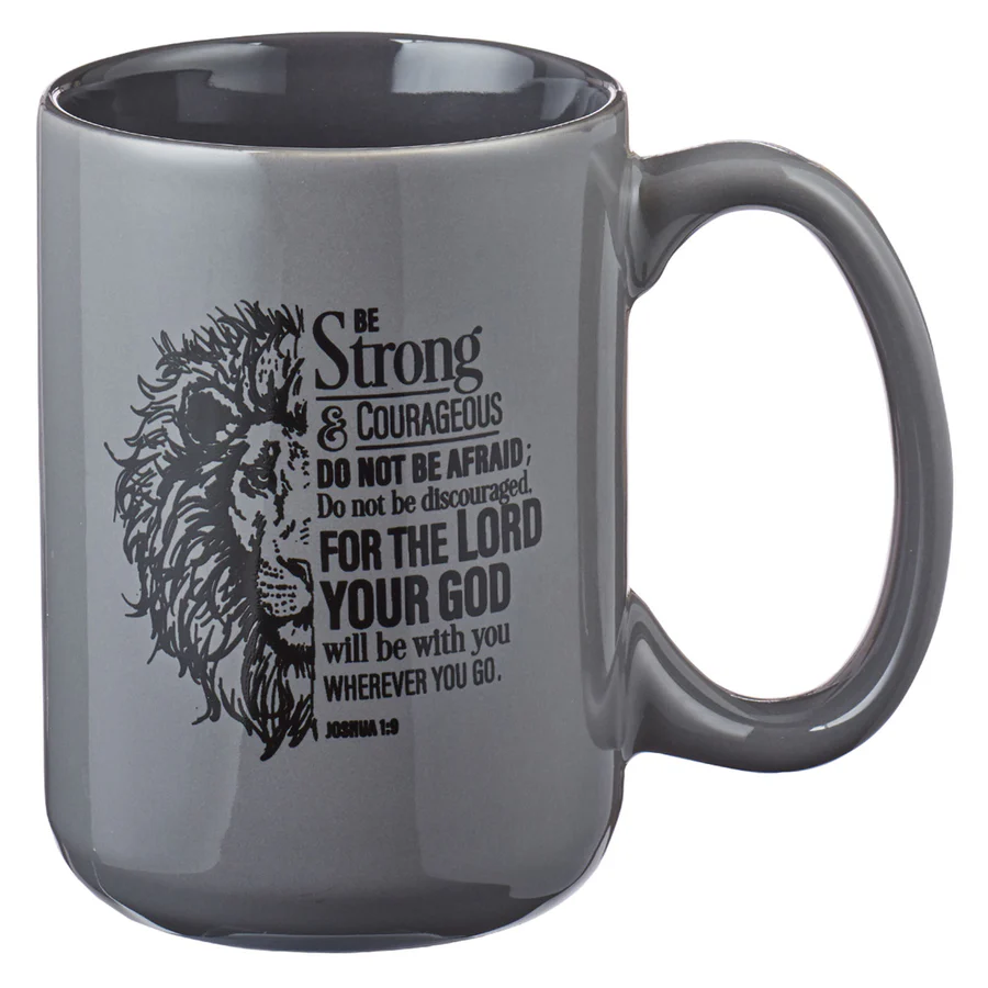 Be Strong & Courageous Grey Ceramic Mug Joshua 1:9 - Image 2